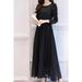 Women Fit Waist Pleated Neck Long Skirt Dress