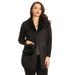 Women's Black Faux Fur Suede Knit Open Cardigan Sweater Jacket with Pockets