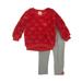 Toddler Girls Red Fuzzy Heart Sweater Shirt & Sparkly Gray Legging Outfit