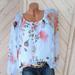 Cold Shoulder Floral Print for Women Plus Size Tunic Tops Round Neck Casual Chiffon Pullover