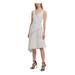 DKNY Womens White Belted Striped Sleeveless V Neck Midi Faux Wrap Dress Size 4