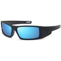 Polarized Wrap Around Sports Sunglasses with Shatterproof Nylon Frame - Black Frame Mirror Blue Lens