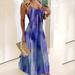 TANGNADE Fashion Women Plus Size Tie-dye Print Sleeveless O-Neck Bandage Long Dress