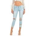 CG JEANS Plus Size Cute Juniors Big Mid Rise Large Ripped Torn Crop Skinny Fit, Sky Blue Denim 18