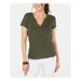 ULTRA FLIRT Womens Green Split Neck Lace-back Short Sleeve T-Shirt Top Size S