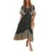 GuliriFei Women Bohemian Style Short Sleeve V-neck/Boat Neck Printed Short Dress