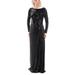 RALPH LAUREN Womens Black Sequined Ruffled Long Sleeve Jewel Neck Full-Length Sheath Formal Dress Size 4