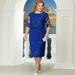 Meterk Women Lace Dress Plus Size Half Sleeve Solid Color Knee Length Elegant Wedding Party Pencil Dress Dark Blue/Blue/Red
