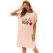 Zexxxy Women Loose Fit Sleep Dress Short Raglan Sleeves Crew Neck Nightgown(Apricot,L)