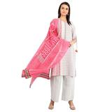 White Round Neck Printed Kurta-Medium