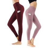 MAWCLOS 2 Pack Yoga Sexy Leggings for Women Sexy Yoga Pants with Pockets Stretch Sports Leggings High Waisted Tummy Control Petite Sports Pants