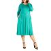 24seven Comfort Apparel Plus Size Chic V-Neck Long Sleeve Belted Dress