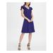 DKNY Womens Navy Ruffled Cap Sleeve V Neck Below The Knee Fit + Flare Wear To Work Dress Size 4