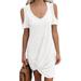 New Women's Casual Dresses Short Sleeve Cut Out Knee-Length Knotted Solid Color Off Shoulder Loose Twist Dress