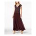 JKARA Womens Burgundy Sequined Cap Sleeve V Neck Full-Length Drop Waist Formal Dress Size 6