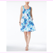 Nine West Women's Blue Seashell-print Fit and Flare Dress, size 14