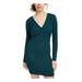 CITY STUDIO Womens Green Glitter Long Sleeve V Neck Short Body Con Cocktail Dress Size 11