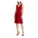 RALPH LAUREN Womens Red Embellished Gathered Zippered Sleeveless V Neck Above The Knee Fit + Flare Cocktail Dress Size 4P