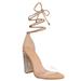 Women's Rhinestone Block Heel Leg Wrap Lucite Sandal