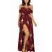 UKAP Women Dresses Sexy Bandeau Dress Boho Bohomian Beach Sundress Floral Print Split Maxi Party Dress