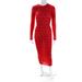 Roberta Einer Womens Long Sleeve Crew Neck Ruched Dress Red Cotton Size XS