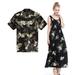 Couple Matching Hawaiian Luau Aloha Shirt Maxi Tank Dress in Palm Green in Black