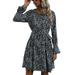 Women?s Autumn Long-sleeved Dress Fashion Bohemia Floral Round Neck Bandage High-waist Short Dress