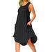 Sexy Dance Women Casual Sleeveless Tunic Dress Crew Neck Pleated Sundress with Pockets Summer Basic Loose Solid Color Midi Dress