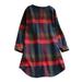 Plus Size Ladies Crew Neck Checked Mini Dress Casual Mid-Length A Line Dresses Long Sleeve Colorblock Plaid Color Block Tunic Adjustable Sleeve Women Daytime Dresses