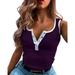 Jocestyle Women V Neck Button Vest Summer Sleeveless Slim Party Tank (Purple 3XL)