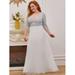 Women's Plus Size Double V Neck Sequin Bodice Prom Dress