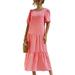 Womens Summer Floral Print Puff Sleeves Vintage Long Dress for Ladies Short Sleeve Beach Sundress Maxi Dresses