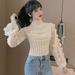 Sweet Puff Sleeve Sweaters Women Round Neck Tight Slim Short Pullovers Female Long Sleeve Cozy Kobieta Swetry Pull Femme Hiver