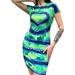 Sexy Dance Women Summer Boho Short Dress Trendy Lady Tie Dye Printed Cocktail Evening Party Sexy Bodycon Mini Dresses Green XL(US 14-16)