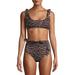 JUICY COUTURE LADIES 2 PC BRALETTE WITH RUFFLE DETAIL AND HI WAISTED BIKINI BOTTOM IN TEXTURED DETAIL