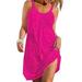 Sexy Dance Women Summer Beach Sundress Sleeveless Pleated Cover Ups Sexy Strappy T Shirts Dresses for Ladies Short Mini Dress Rose Red XL