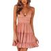 Women Dresses Tie Front V-Neck Spaghetti Strap Sundress Summer Button Down Backless Swing Midi Dress