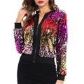 Suzicca Women Sequin Jackets Sparkly Bomber Jackets V-Neck Long Sleeve Zipper Glitter Clubwear Fashion Coat