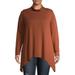 Terra & Sky Women's Plus Size Slub Sharkbite Tunic Length Cowlneck Knit Top