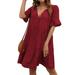 Yejaeka Women's Summer Casual Boho Dress V Neck Short Sleeve Beach Mini Dresses Babydoll Shift Short Dresses