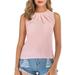 Women's Plus Size Summer Basic Sleeveless Shirt Vest Crop Chiffon Tank Vest Scoop Neck Pink