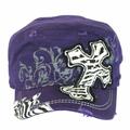 SILVERFEVER Women's Military Cadet Cap Hat - Patch Cotton - Studded & Embroidered (Purple, Cross Zebra Pattern)