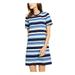MICHAEL KORS Womens Blue Striped Short Sleeve Jewel Neck Short Dress Size XL
