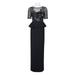Adrianna Papell Boat Neck Short Sleeve Illusion Flutter Zipper Back Embellished Mesh Crepe Dress-BLACK MERCURY