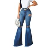 Qmmikk Women's Classic Flare Jeans Bootcut Bell Bottom Flared Ripped Denim Pants Womens Bootcut Flare Jeans Bell Bottoms Solid Denim