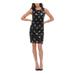 TOMMY HILFIGER Womens Black Sequined Zippered Printed Sleeveless Jewel Neck Short Sheath Party Dress Size 2