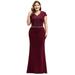 Ever-Pretty Women's Beaded Mermaid Plus Size Formal Party Gowns with Sleeves 07623 Burgundy US22