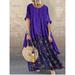 Jocestyle Women Floral Print Fake 2 Piece Dress Half Sleeve Maxi Dress (Purple M)