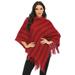 YouLoveIt Women Poncho Soft Sweater Poncho Hooded Pullover Poncho Sweater Cape Shawl Wrap with Tassel Fringed Hem