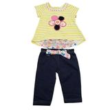 Infant Toddler Girls Yellow Floral Flowers Outfit Top and Bottom 2 Pc Set